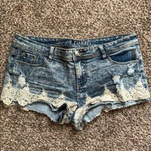 LIKE NEW ACID WASH COTTON PEARL LACE SHORTS